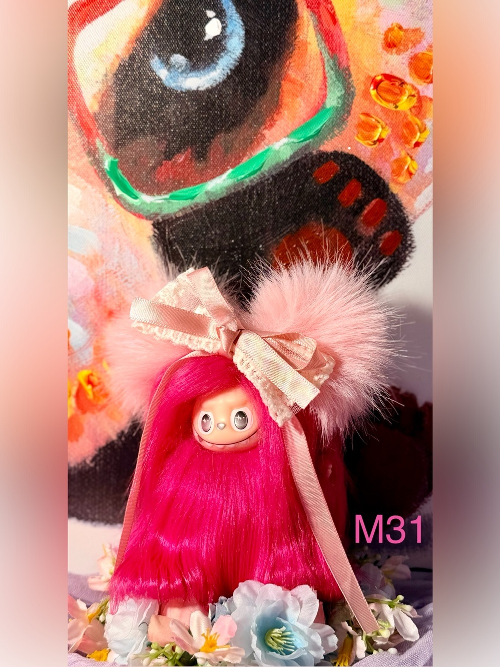 Pink Furry Doll Hair Accessory with Bow - Kids Toy